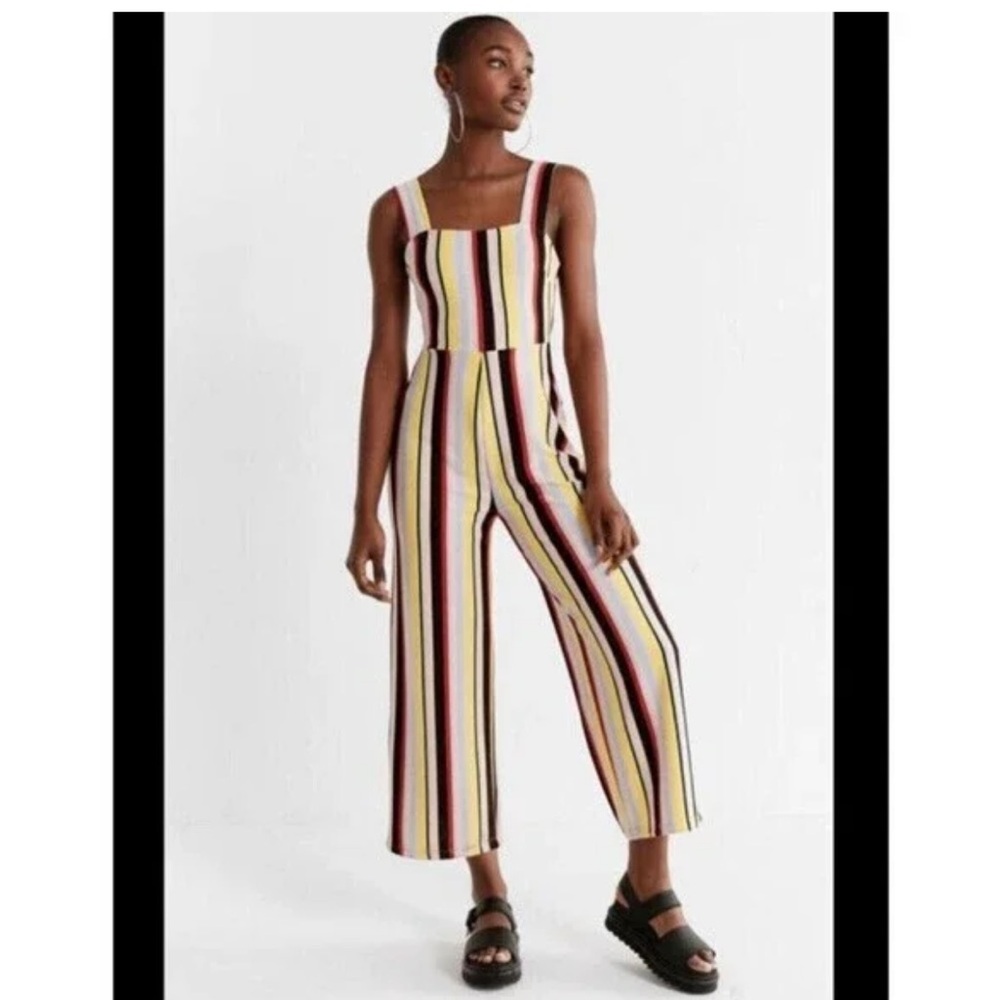 Urban Outfitters Delaney Rainbow-Striped Jumpsuit Size M